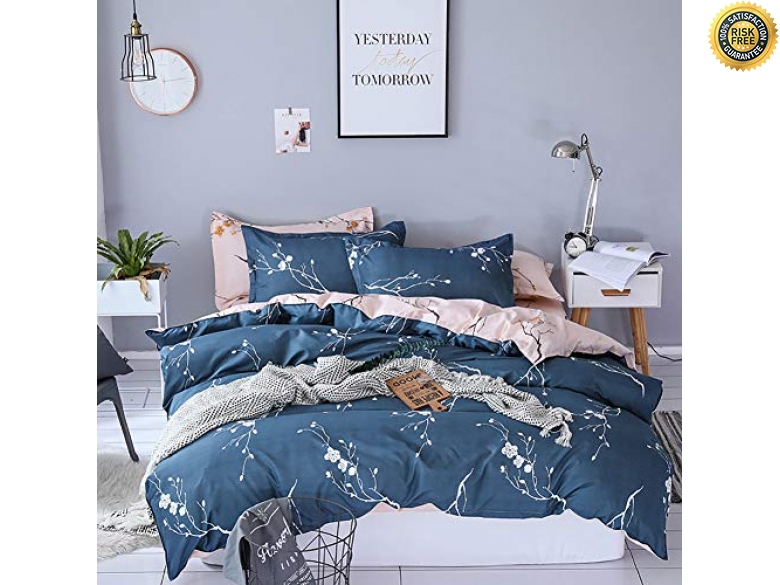 Boqingzhu Bettwäsche 135x200cm Blumen Blümchen Romantisch Blau Rosa Bettbezug S
